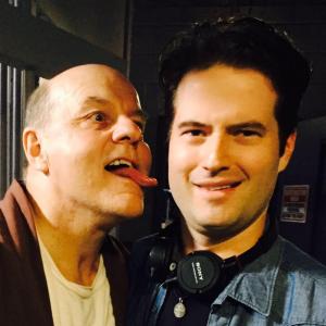 Director Danny Draven and Michael Ironside on set.