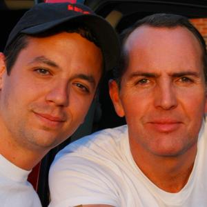 Todd Jenkins and Arnold Vosloo on the set of LIVING AND DYING.