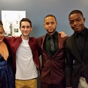 Sarah Jeffery Denis Theriault Director X and Stephan James at the world premiere of Undone