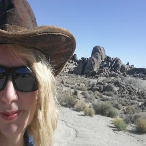 Amy Goodrich  amidst the historic rocks of the Alabama Hills Lone Pine California October 2014