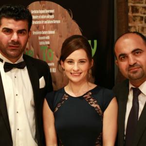 Alice Maguire, with Director Awat Osman Ali (right) and Halmat Salah at 'Leave to Stay premiere.