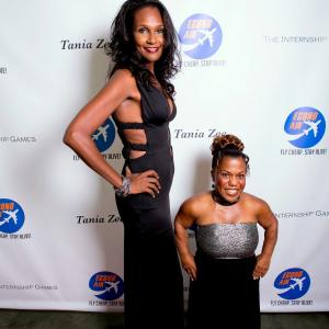 CoStars Tania Zee  Tonya Renee Banks Little Women LA pose on the red carpet at a private screening of The Internship Games to be released in late 2014