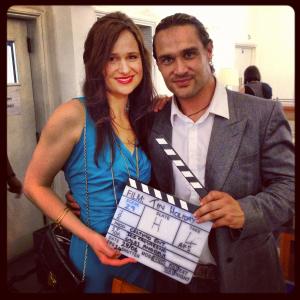 On set of Tin Holiday with actor Johanna Pollet