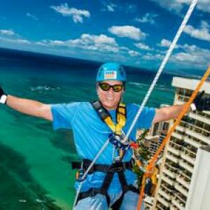 Supporting special Olympics by rappelling from Waikiki Sheraton hotel 36 floors