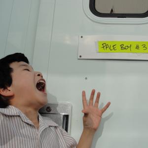 Sean Quan on the set of Psych