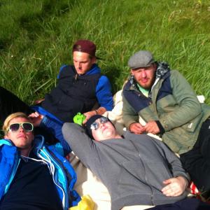 Taking a nap in the nature between takes while filming ALBATROSS From back left Paul Snvar Hansel Finnbogi
