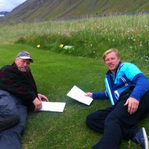 Reading lines with Plmi Gestsson On nature set while filming ALBATROSS