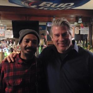 Eddie Steeples on the set of Farewell Charlie with Keith Kelly as the Bartender