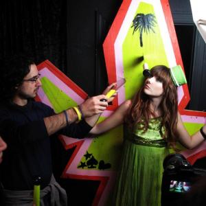 Jane Taylor on the set of music video 'Can't Get Enough' by The Zax, with director Jorge Valdés-Iga.