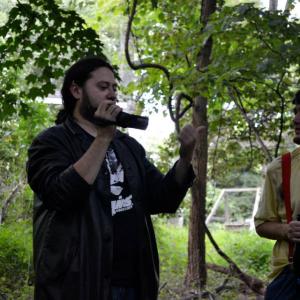 Craig M Rosenthal (left) on location with JT Davis (right) for Mountain Man Massacre.