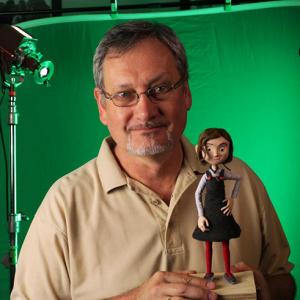 Director and producer Jon V Peters with Sophie puppet from Auntie Claus animated film.