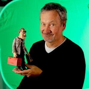Jon V Peters with one of the stopmotion puppets from Athena Studios