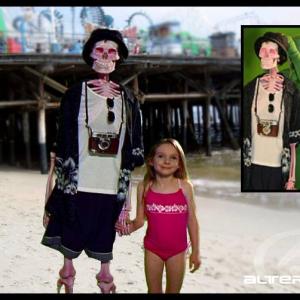 DAFT PUNKs THE PRIME TIME OF YOUR LIFE Actress Kyra Gardner as Young Melody out at the beach with her Father filmed on a green screen stage in California
