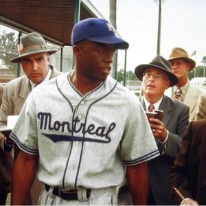 reporters swarm Jackie Robinson in spring training 42