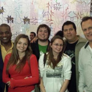 Stephen Donnelly with his daughters and Ralph Harris Chuck Williams and Dave Coulier at the live performance of The Good Guys of Comedy September 19 2013