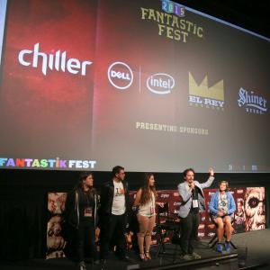 Isaac Ezban with producers Miriam Mercado and Victor Shuchleib and assistant director Stephanie Beauchef at the world premiere of THE SIMILARS at Fantastic Fest Sept 2015 Austin Texas