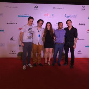 Isaac Ezban with producers Salomn Askenazi and Miriam Mercado and actors Humberto Busto and Fernando Alvarez Rebeil at the Mexican premiere of THE INCIDENT at Los Cabos International Film Festival November 2014
