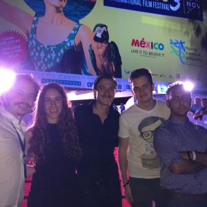Isaac Ezban with producers Miriam Mercado and Salomon Askenazi and actors Fernando Alvarez Rebeil and Humberto Busto, ready for the mexican premiere of THE INCIDENT at Los Cabos International Film Festival