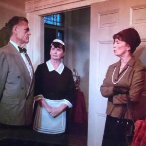 Judge Ryker (Bryan Lassiter), Mrs. Davis (Brenda Moss-Clifton) and Minnie Ryker (Joan Reilly) in Holey Matrimony. A tense moment in Holey Matrimony as Judge Ryker admits his complicity in a conspiracy that he conveniently blocked from his memory.