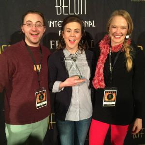 Audience Choice Award Beloit Film Fest 2015 for The Harpist short film L to R Executive Producer Sam Kozel  Director Erica Thompson  Producer Bethany Michaels
