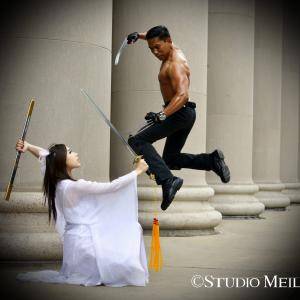 NASA Scientist Jojo Sayson with Meiling Jin shooting action hero photos in Chicago