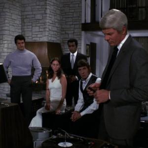 Still of Leonard Nimoy Lesley Ann Warren Peter Graves Peter Lupus and Greg Morris in Mission Impossible 1966