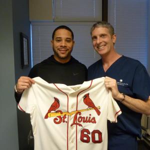 Professional baseball player Tommy Pham and Dr Brian Boxer Wachler in his Beverly Hills office