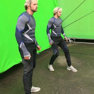 Aaron TaylorJohnson and Stunt Double James Cox Avengers Age Of Ultron 2015