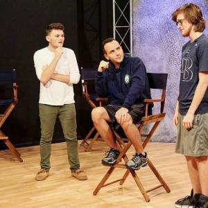 From left to right Patrick Moffett Cy Newman Chris Adams Photo taken during rehearsal of live television show Call It Improv at the WDSC studio of Daytona State College