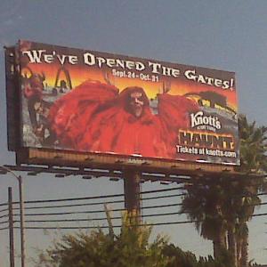 Knotts Berry Farm Haunt Billboard as the Devil