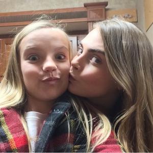 Meg Crosbie with Cara Delevigne on the set of Paper Towns