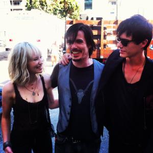 on set of Plush with Xavier Samuel and Emily Browning