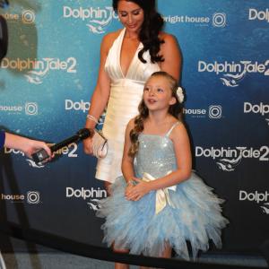 Julia Jordan with mom Amy Jordan doing interviews on the Blue Carpet premiere of Dolphin Tale 2