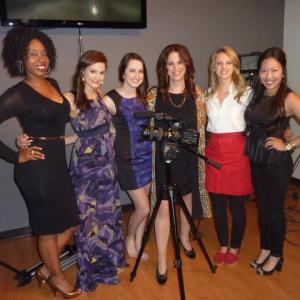 The cast of Not Quite Fabulous filming episode #5, first season. L-R: Courtney Stewart, Danielle Argyros, Margaux Mireault, Lisette Brodey, Shannon Stacey, Kim Cooper.
