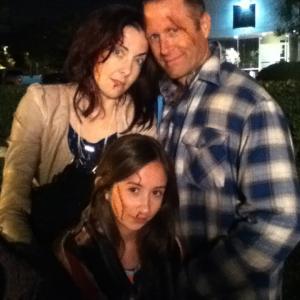 On set of The Oath with Mark Sivertsen and Vanessa Vaughn