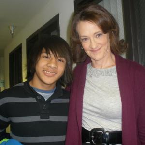 Joan Cusak and Tai Urban getting ready to be filmed on the set of Showtime's Shameless (Season 4)