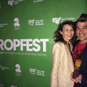 Lauren Orrell and Tropscore winner Michael Lira on the Tropfest 22 Black Carpet