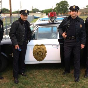 60s cops on set From left to right Jamie Jackson Brad Sutton Nick Nicholson and Doug Shuffield