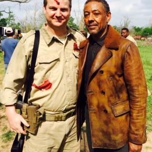 Me and Giancarlo Esposito on the set of Revolution after he accidentally kicked me in the head!