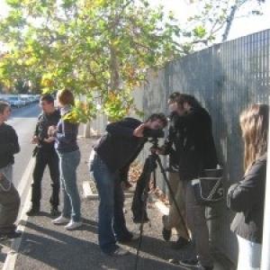 Young filmakers at work during production of the short film Who won the acli Social short of the year