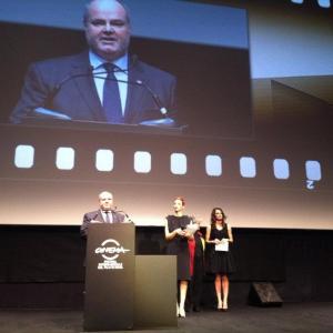 Andrea Fantoma give the Marco Aurelio Prize at Rome Film Festival.