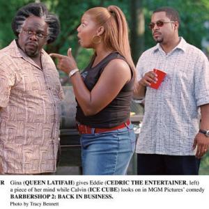 Still of Ice Cube, Queen Latifah and Cedric the Entertainer in Barbershop 2: Back in Business (2004)