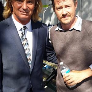 Jason London and myself as Mike Bohen Reporter on set in Downtown LA at LADWP for the filming of SCC