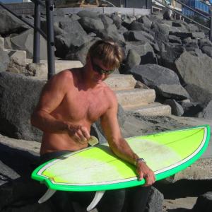 me with my board another made in my son timothy's name T.Rustam Surfboards