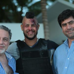 Luis Arambilet (Screenwriter, Post Production Supervisor), Hector Anibal (Actor), Antonio Alma (Executive producer), on set, Código Paz. Juan Dolio Villa.
