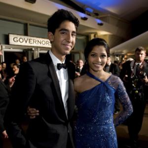 Dev Patel and Freida Pinto pose outside the Governors Ball with the Oscar at the 81st Annual Academy Awards from the Kodak Theatre in Hollywood CA Sunday February 22 2009