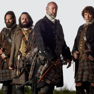 L to R Grant ORourke Duncan Lacroix Stephen Walters Graham McTavish and Sam Heughan in Outlander 2014