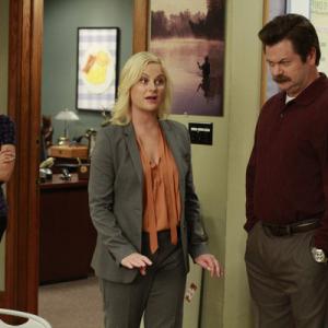 Still of Nick Offerman, Amy Poehler and Aubrey Plaza in Parks and Recreation (2009)