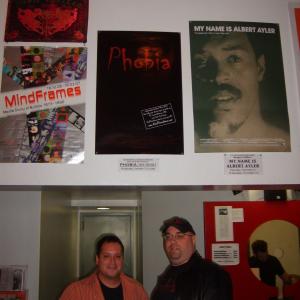Director Donald E Reynolds with producer Lawrence S Dickerson in front of the Phobia poster in NYC