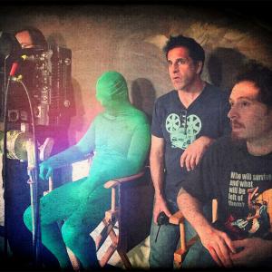 Preparing for VFX shots with green screen artist on thriller feature PAYMON June 2013